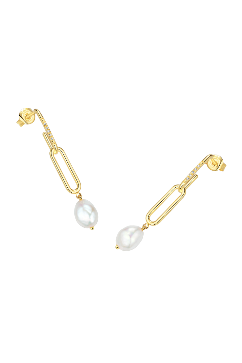 Elaine Diamond Earrings | 10 natural diamonds - 2 freshwater pearls | 925 Sterling Silver | Earrings | Pin | Yellow 18k-Gold Plated, Alternate, color, Pearl