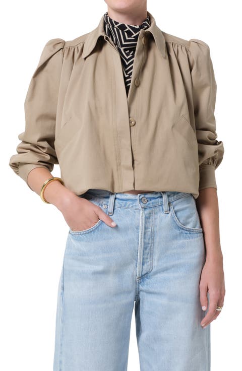 Everly Shirred Stretch Cotton Crop Jacket