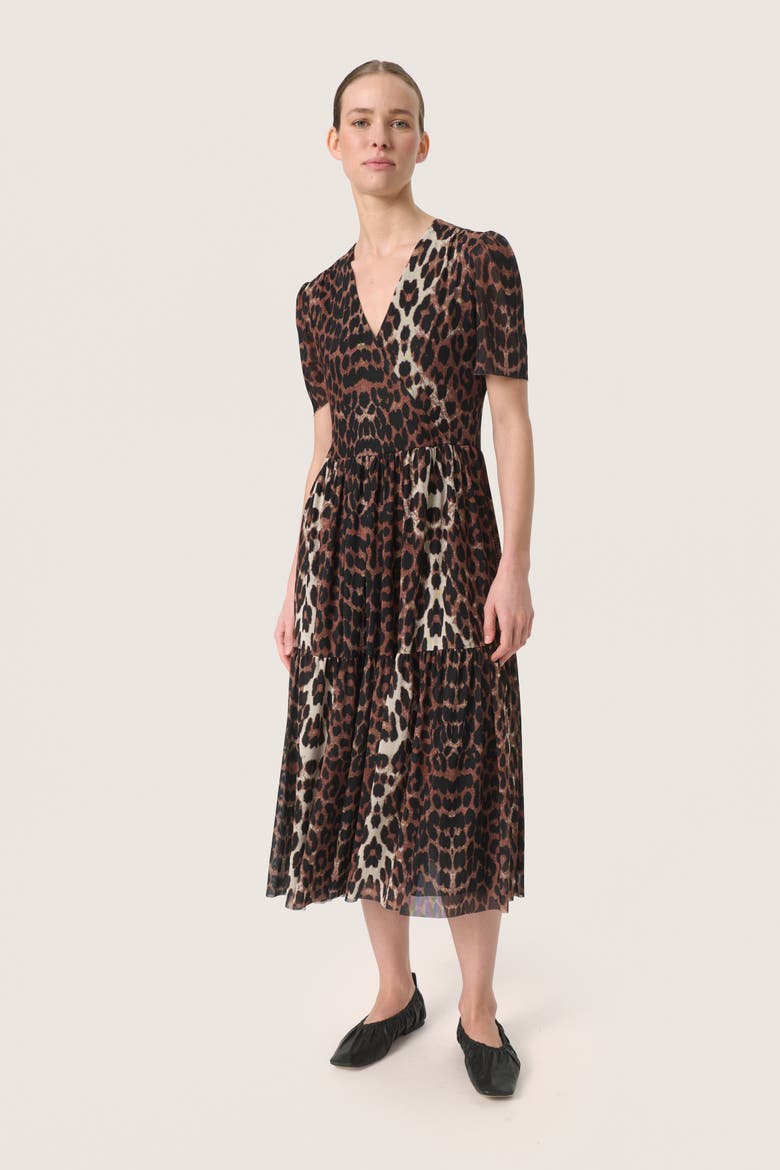 SLAldora Short Sleeve V-neck Wrap Dress, Alternate, color, Leopard Pattern
