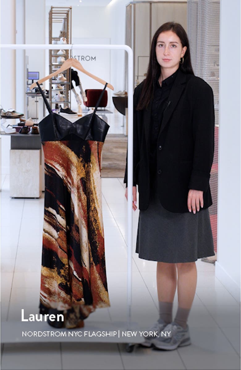 Print Faux Leather Trim Maxi Dress, sales video thumbnail