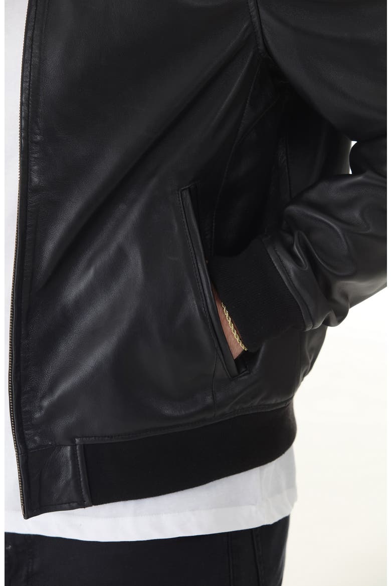 Lambskin Leather Baseball Jacket, Alternate, color, BLACK