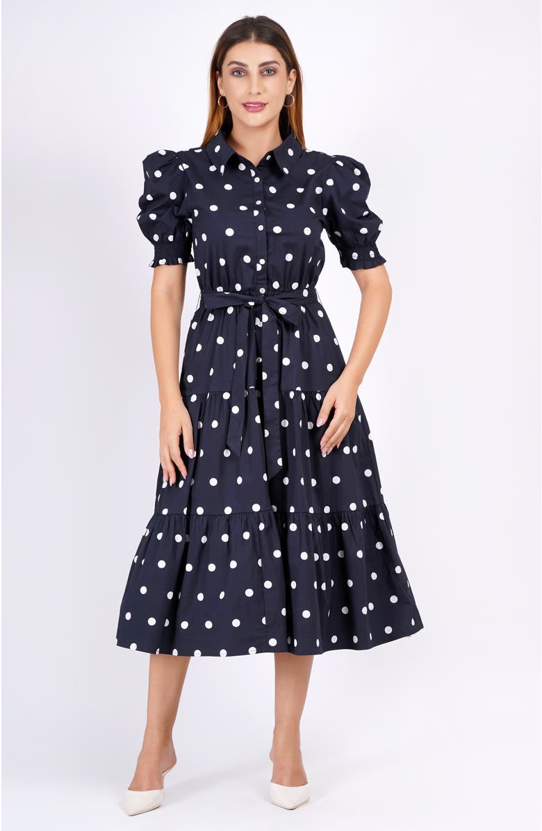 Leota Octavia Puff Sleeve Shirt Dress, Alternate, color, Small Polka Black White