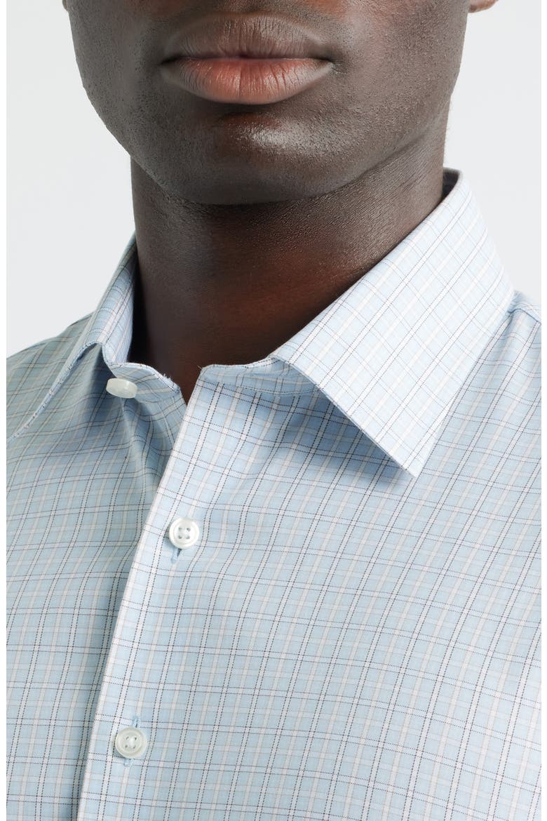 Trim Fit Check Premium Performance Twill Dress Shirt, Alternate, color, BLUE- BROWN CHEVAL PLAID