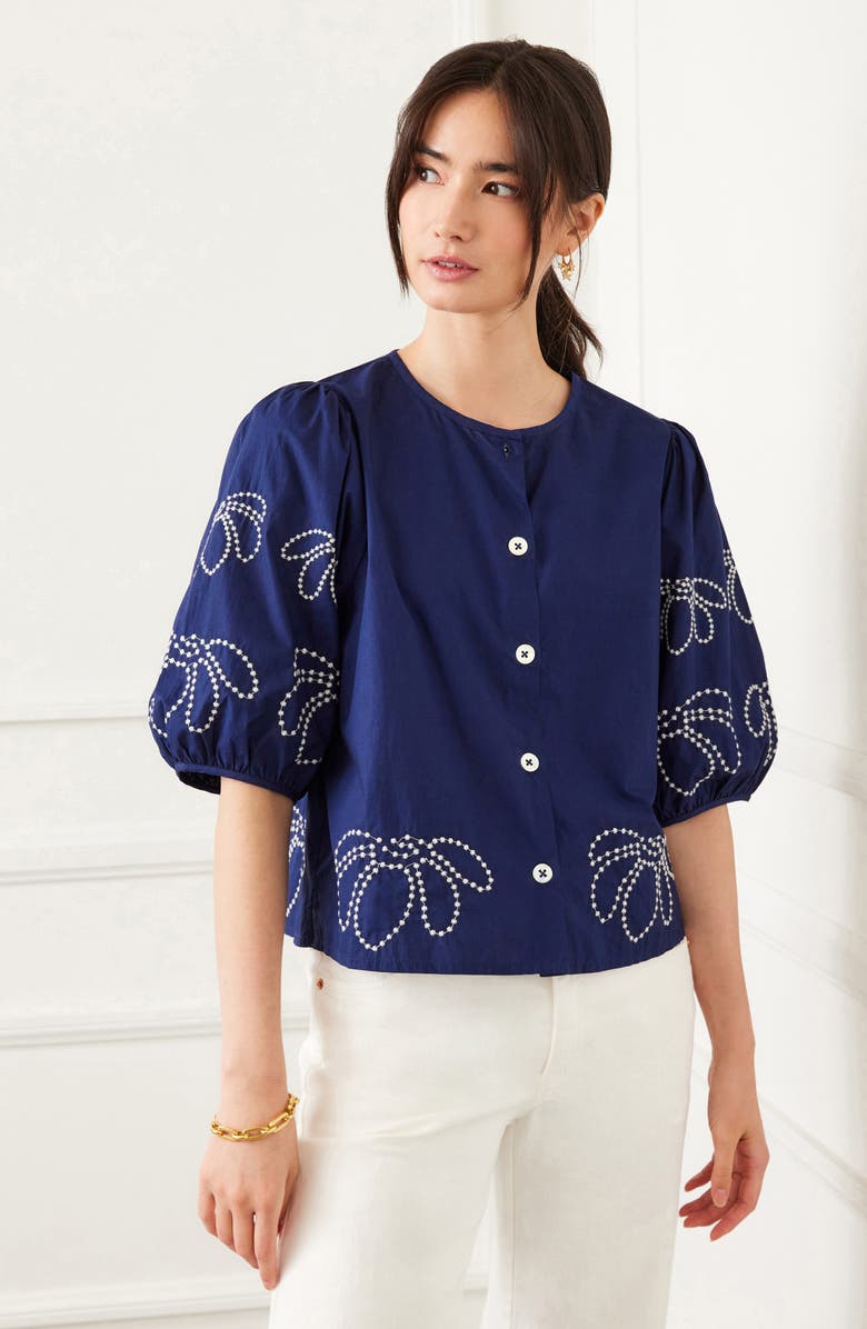 Karen Kane Embroidered Puff Sleeve Shirt, Alternate, color, 