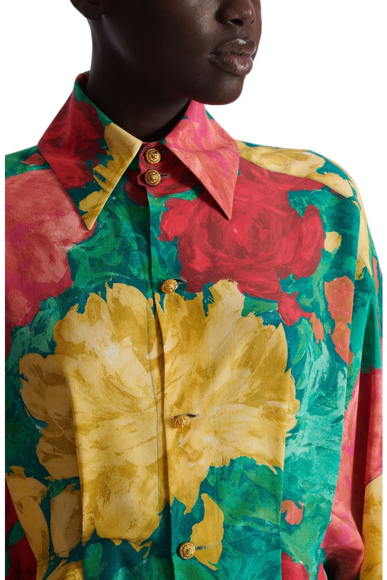 Crepe shirt dress with roses print, Alternate, color, multicolor