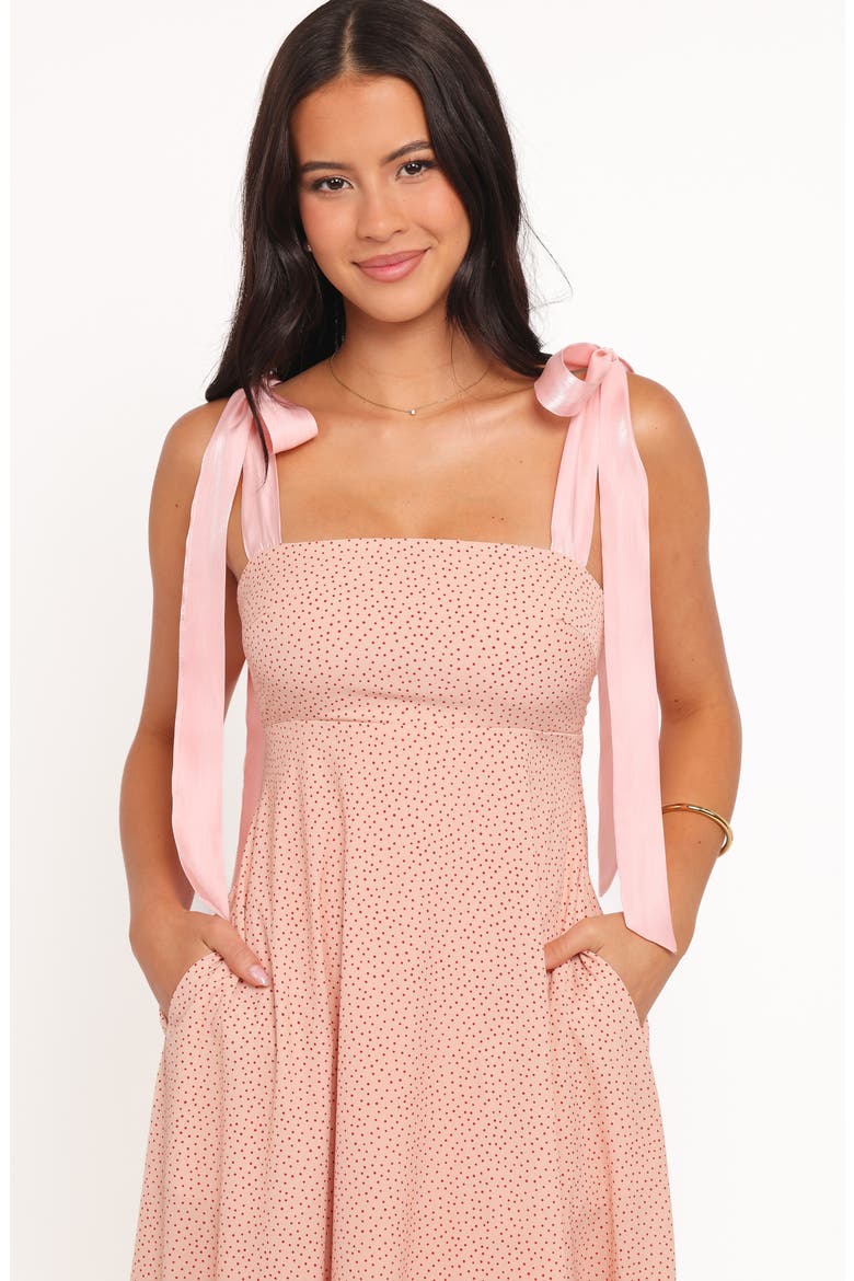 Ellody Polka Dot Tie Shoulder Maxi Dress, Alternate, color, PEACH POLKA DOT