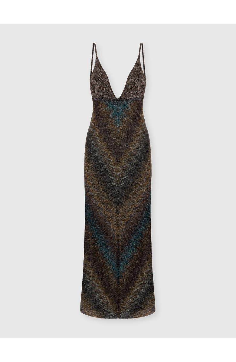 Missoni Viscose Lamé Gown With Deep Neckline, Main, color, Green& Brown