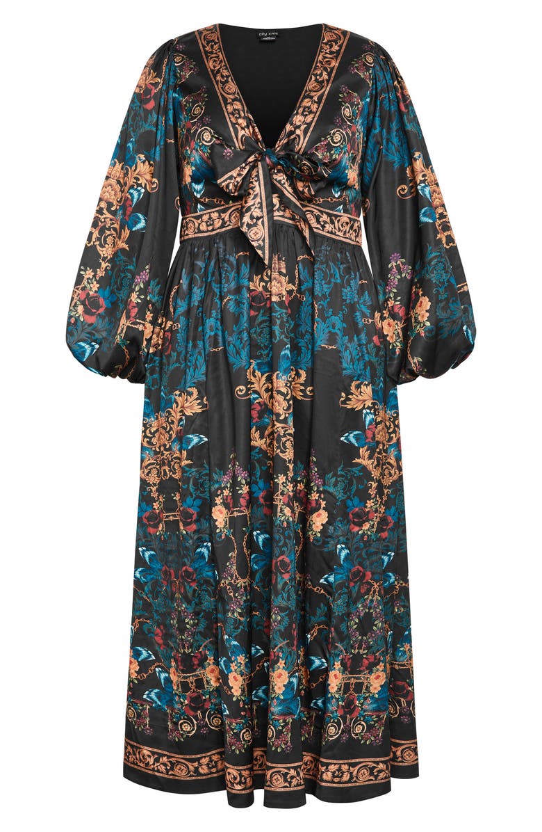 City Chic Ivanna Scarf Print Long Sleeve Maxi Dress, Alternate, color, Opulent