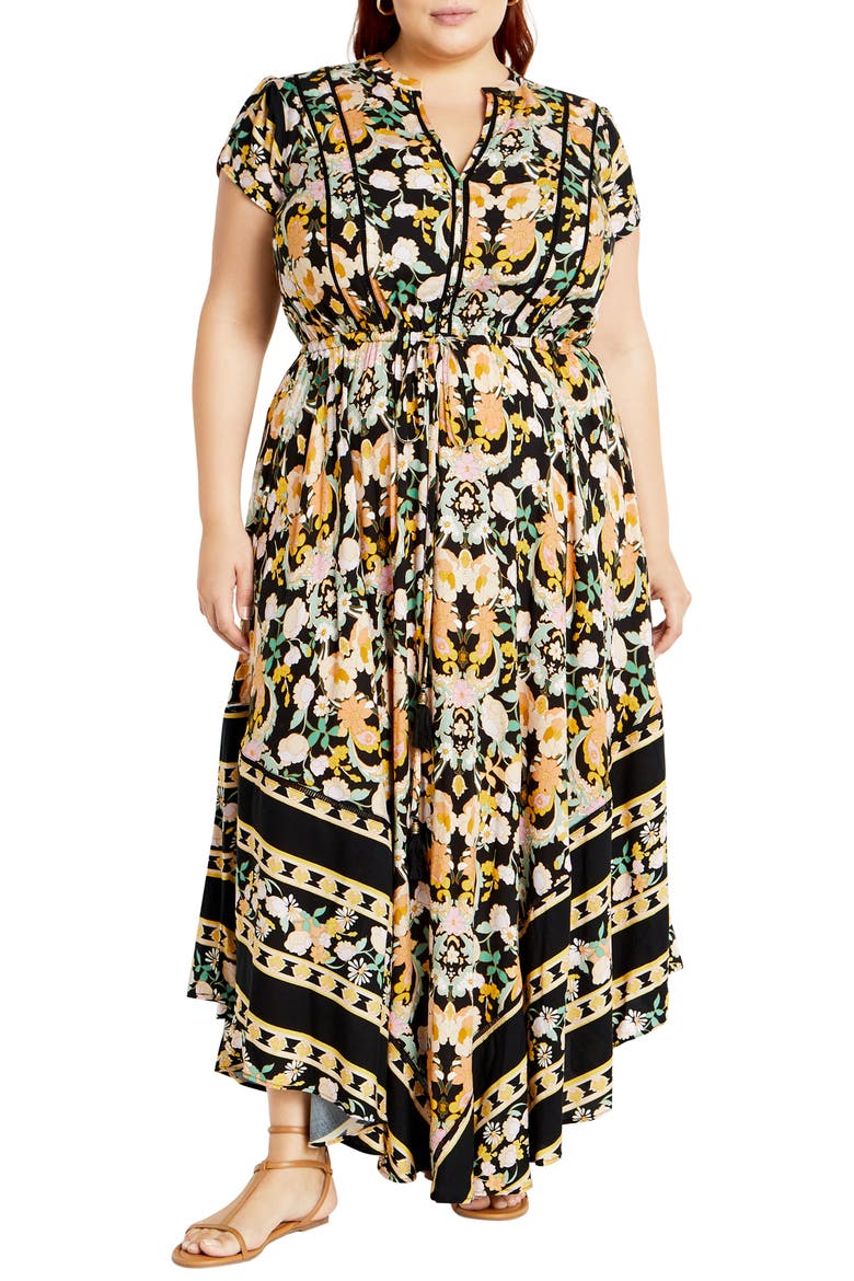 Zella Print Tie Waist Maxi Dress, Main, color, BLACK PRINT