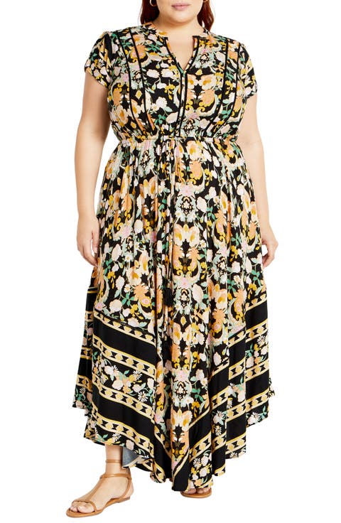 Zella Print Tie Waist Maxi Dress (Plus)