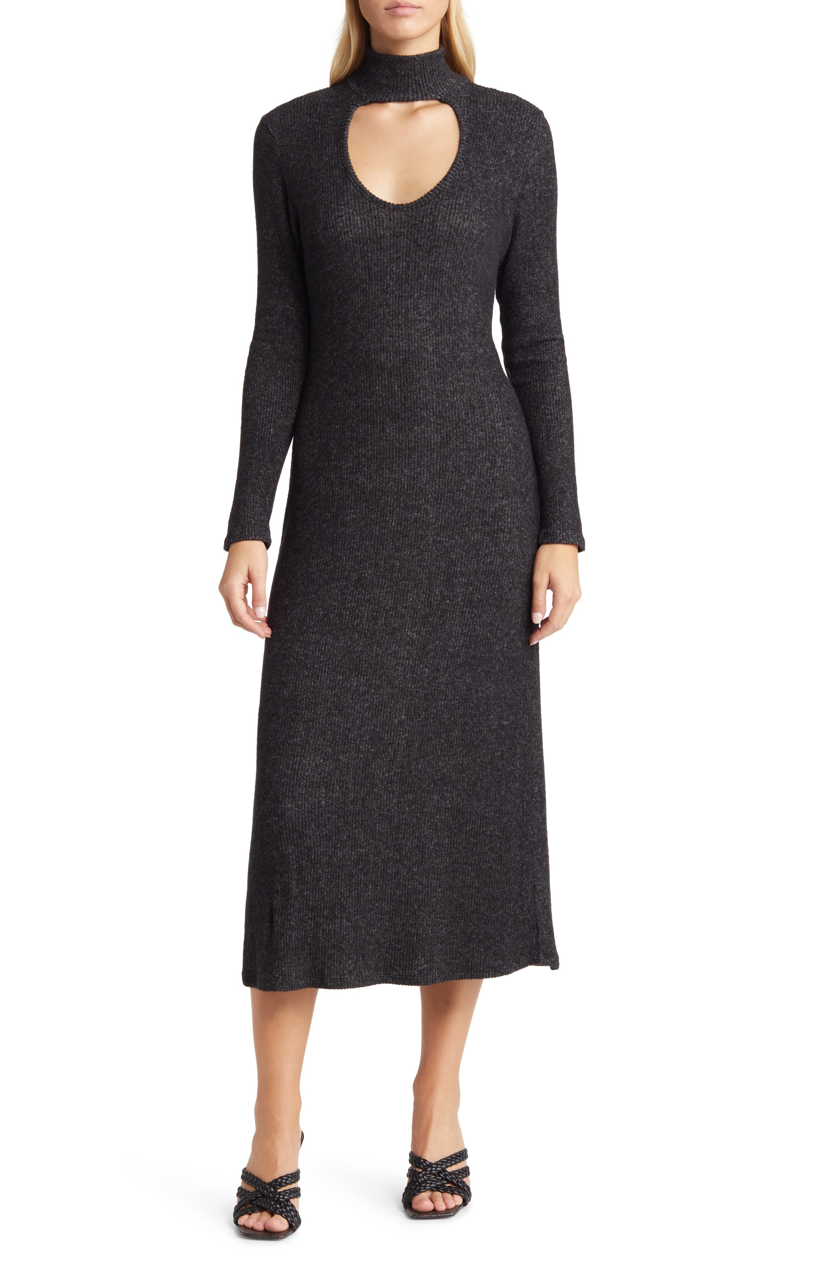 Loveappella Cutout Long Sleeve Midi Dress