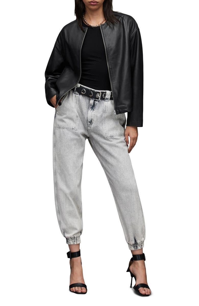 AllSaints Darcey Leather Bomber Jacket, Alternate, color,