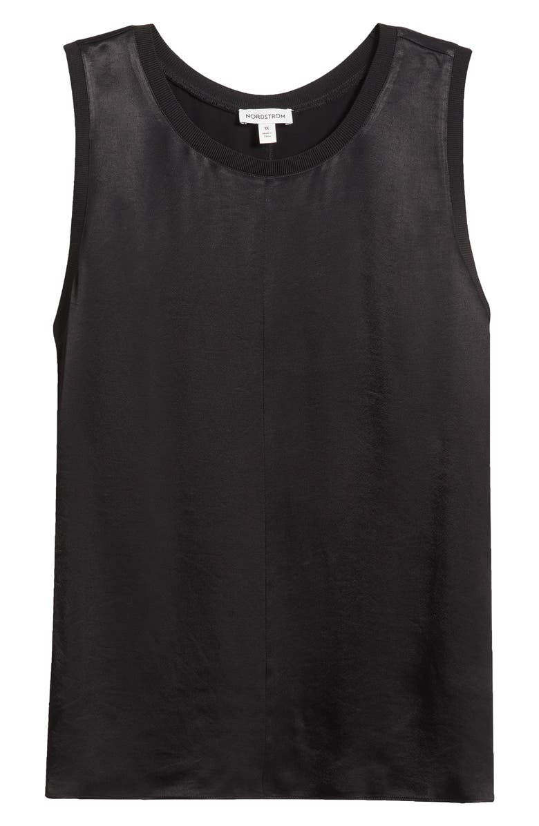 Nordstrom Rib Knit Trim Satin Tank, Alternate, color, Black