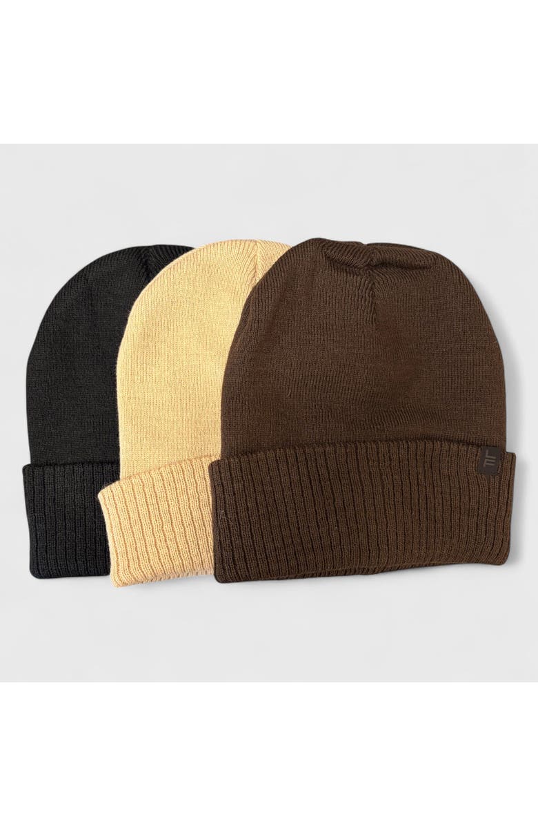 London Fog Women's 2-Pack Cable Knit Beanie Set, Main, color, Brown/Khaki/Black