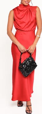 Petal & Pup Anabelle Mock Neck Satin Maxi Dress
