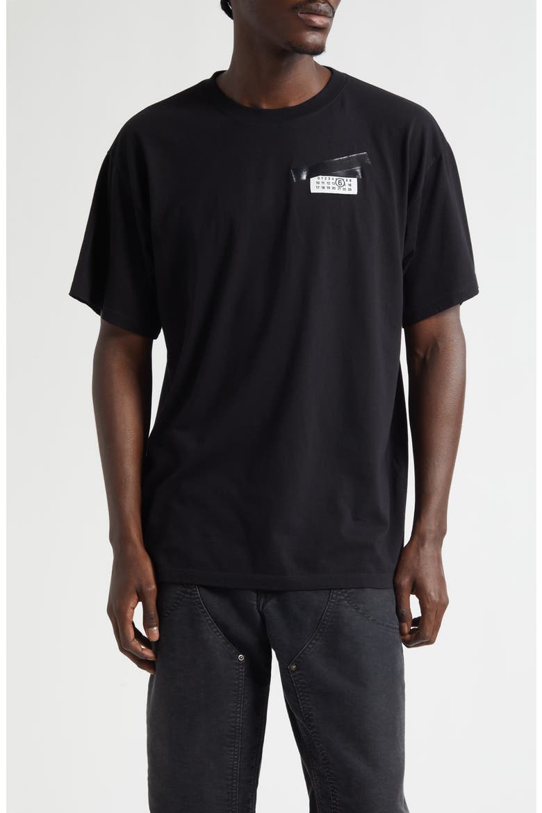 Trompe l'Oeil Taped Numeric Logo Graphic T-Shirt, Main, color, BLACK