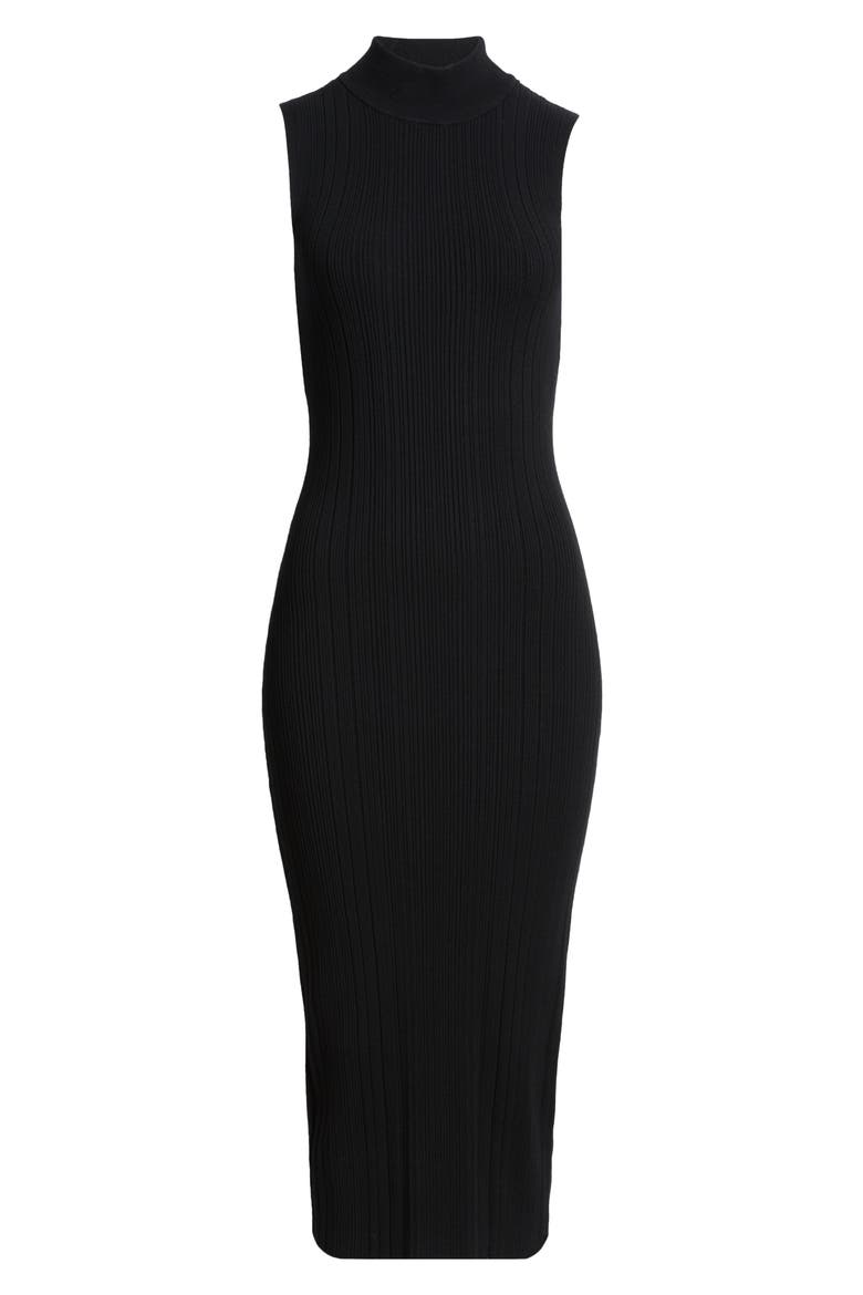 Sculpt Mock Neck Rib Midi Dress, Alternate, color, BLACK