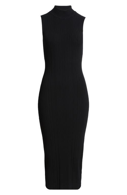 Open Edit Sculpt Mock Neck Rib Midi Dress In Black
