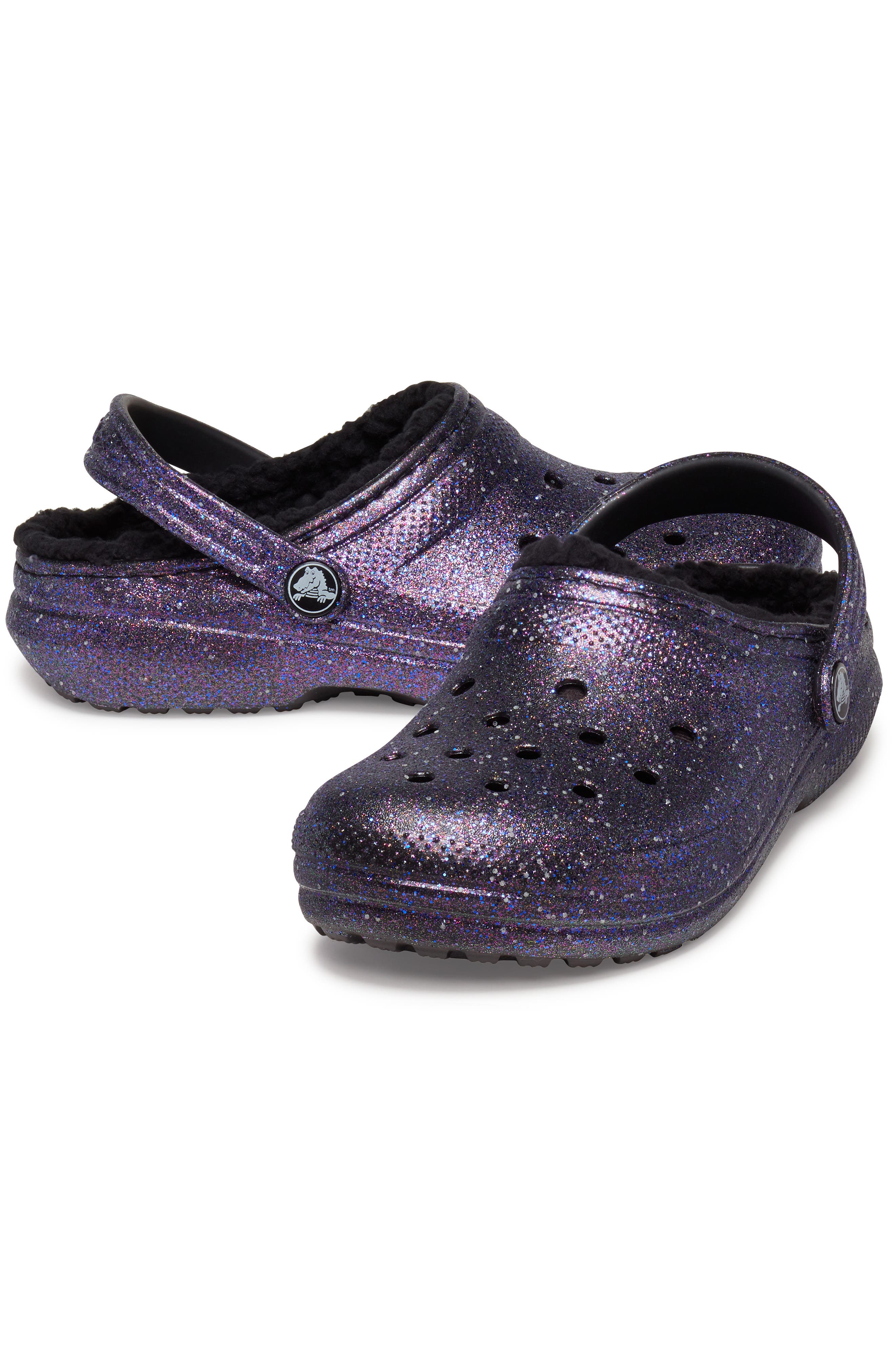CROCS Kids' Classic Lined Space Glitter Clog, Alternate, color, Black/ Multi