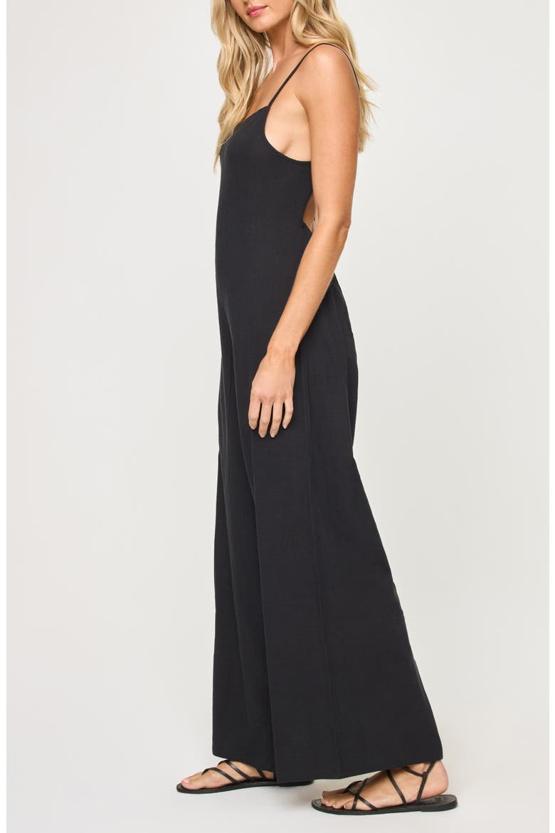Jaida Open Back Cotton Cover-Up Jumpsuit, Alternate, color, BLACK