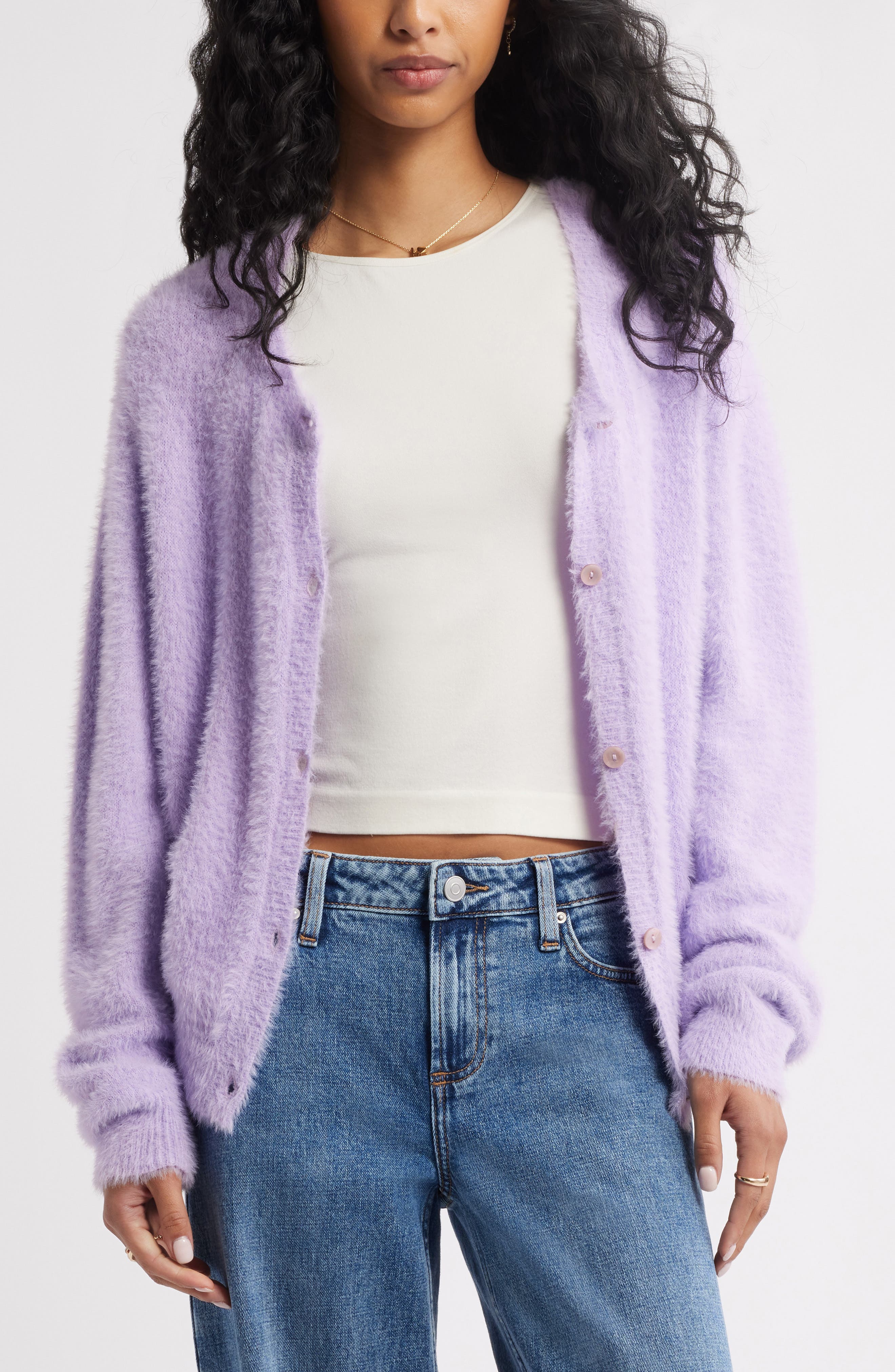 Fuzzy Scoop Neck Cardigan
