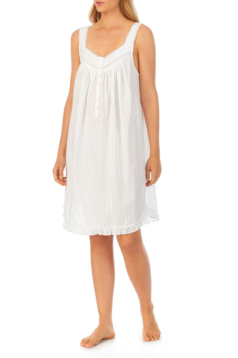 Cotton Dobby Stripe Chemise, Main, color, WHITE