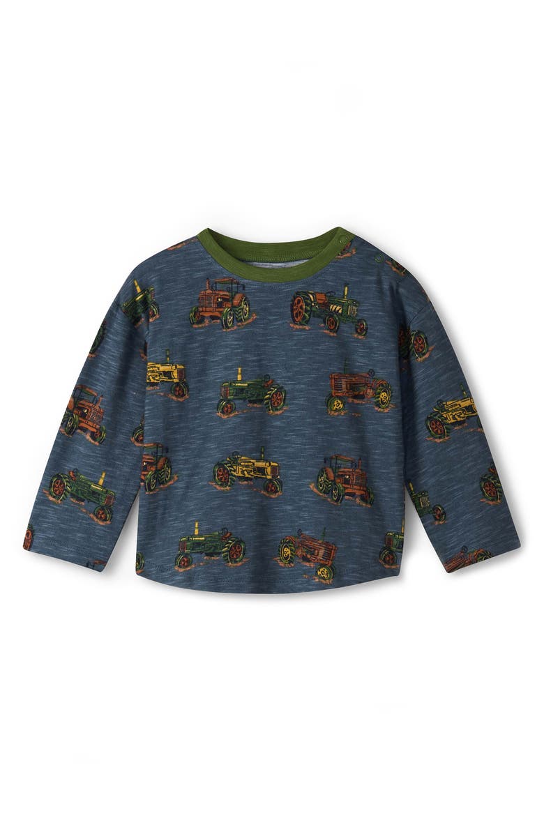 Hatley Landscape Tractors Long Sleeve Graphic T-Shirt & Knit Pants Set, Alternate, color, Vintage Indigo