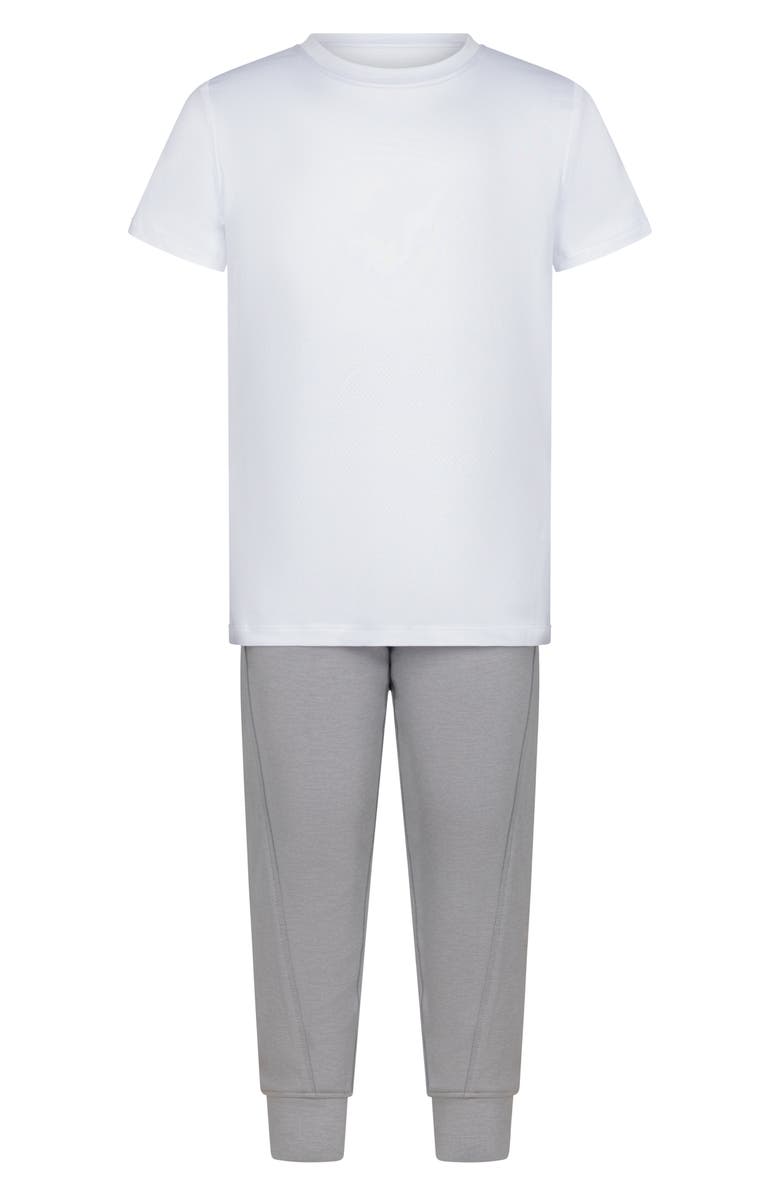90 DEGREE BY REFLEX Kids' Defy Scuba Knit Hoodie, T-Shirt & Joggers Set, Alternate, color, Night Owl/White