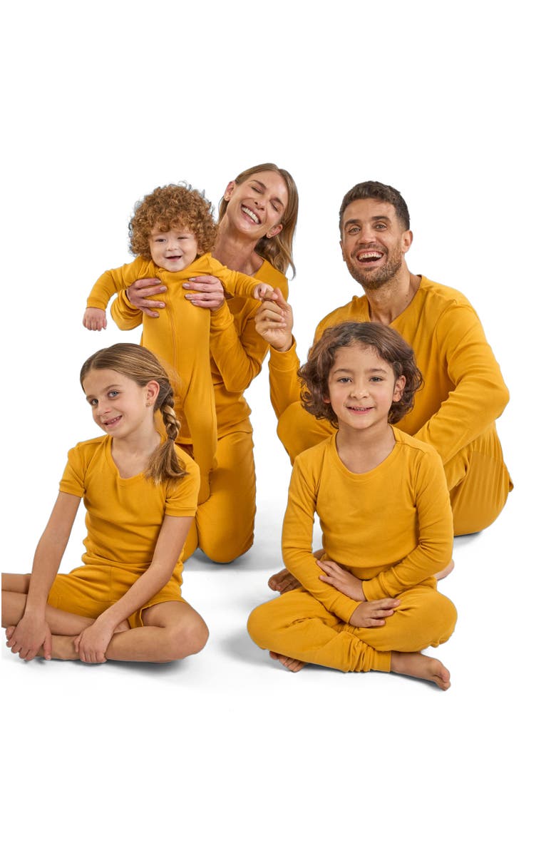 Leveret Kids Two-Piece Solid Cotton Matching Family Pajamas, Alternate, color, Mustard