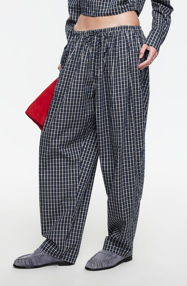 LIONESS Aura Plaid Drawstring Pants, Alternate, color, Navy Lemon Plaid