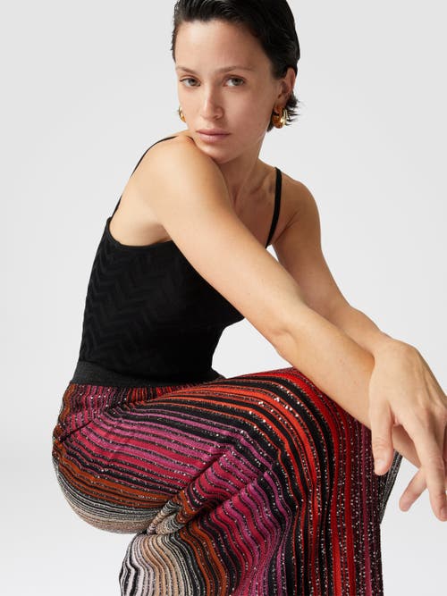 Missoni Striped Partial Long Skirt With Sequins In Black & Red