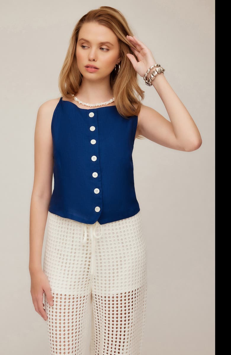 FIFTEEN TWENTY Elis Linen Button-Up Top, Alternate, color, Sea