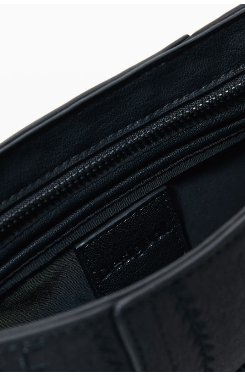 Desigual Embroidered Faux Leather Crossbody Bag, Alternate, color, Black