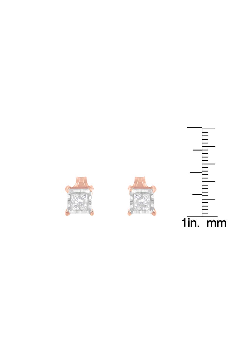 14K Rose Gold Plated Silver 1/2 Ct Princess Diamond Solitaire Stud Earrings, Alternate, color, White