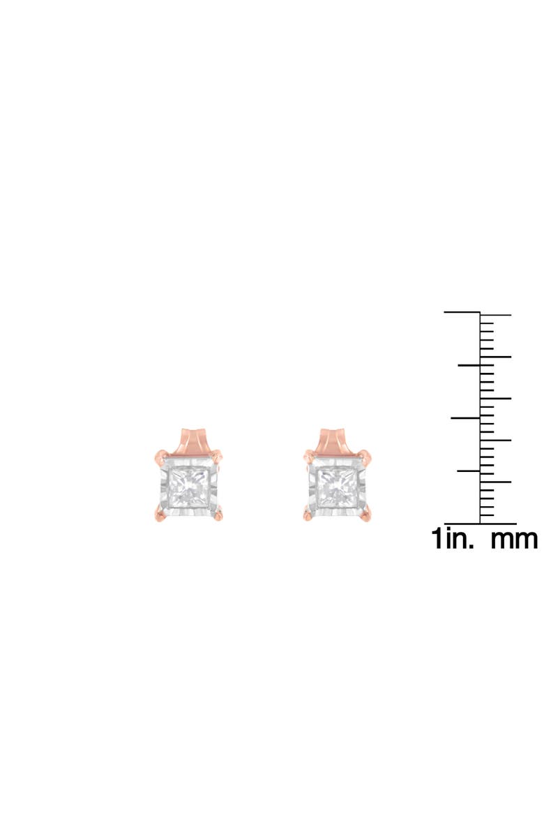 Haus of Brilliance 14K Rose Gold Plated Silver 1/2 Ct Princess Diamond Solitaire Stud Earrings, Alternate, color, White