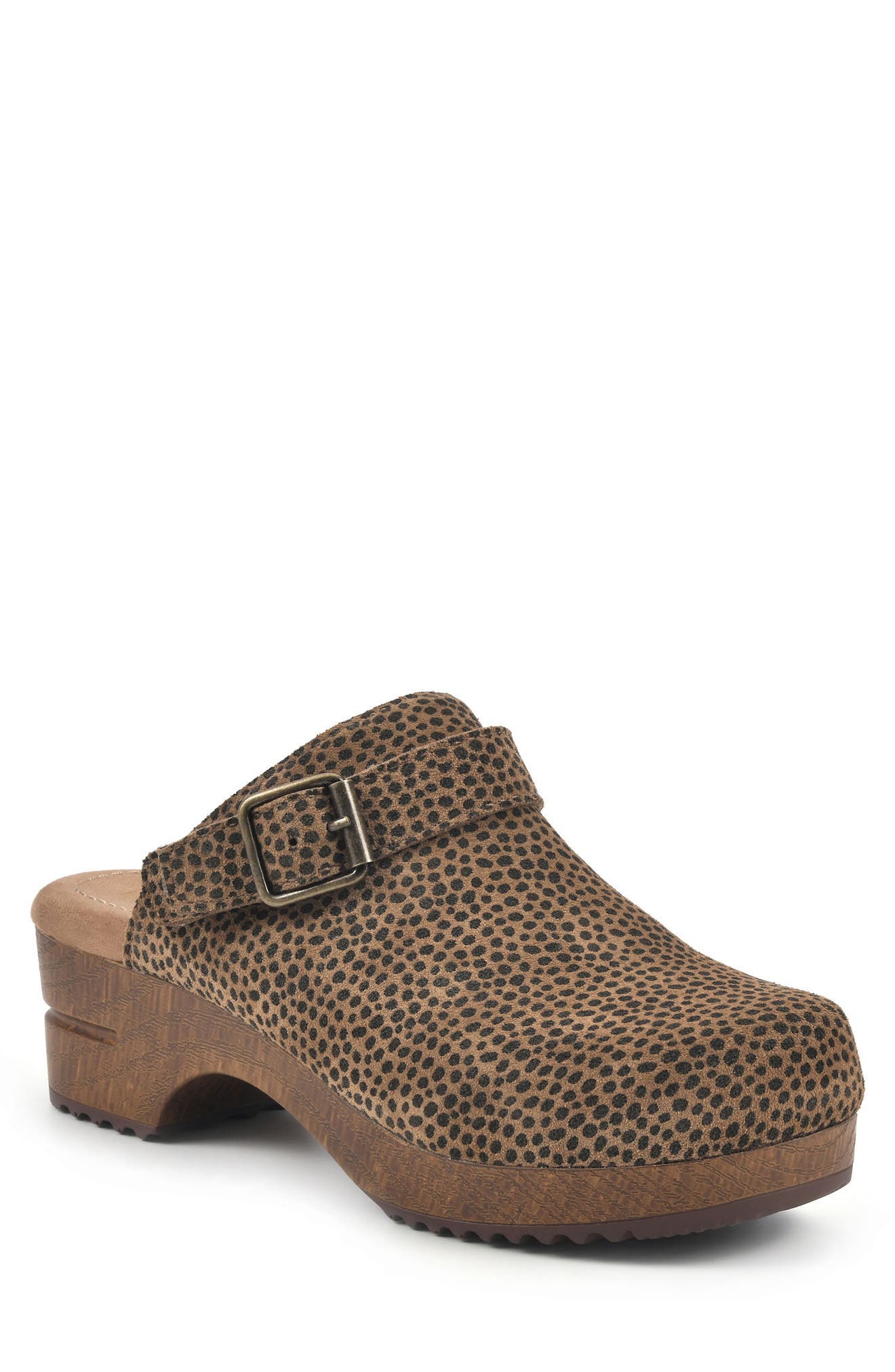 White Mountain Being Buckled Leather Clog, Main, color, TAN/EPRINT/SUEDE