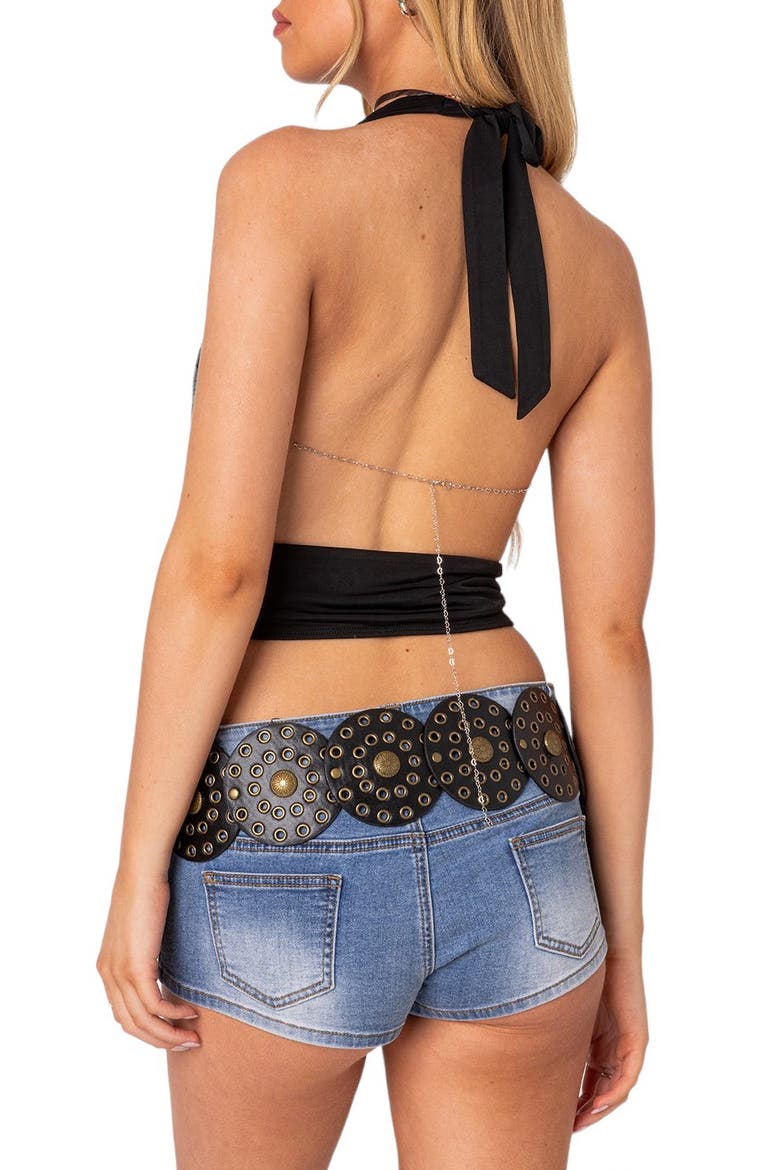 Plunge Cowl Neck Crop Halter Top, Alternate, color, BLACK