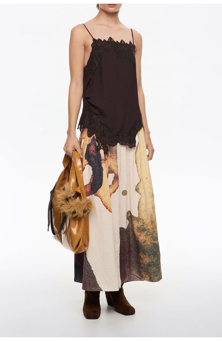 Bimba y Lola Pleated A-Line Midi Skirt, Alternate, color, Abstract Light Yellow