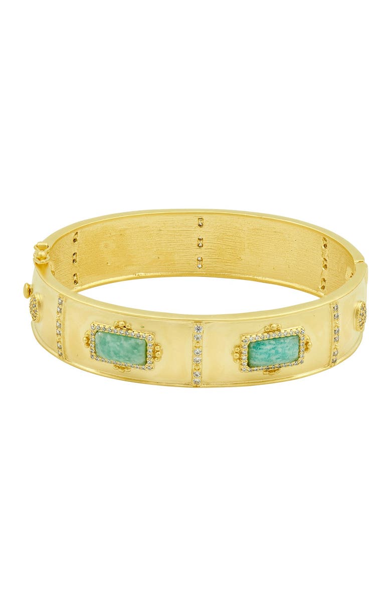 FREIDA ROTHMAN Amazonian Allure 14K Gold Clad Sterling Silver Stone & CZ Bangle Bracelet, Main, color,
