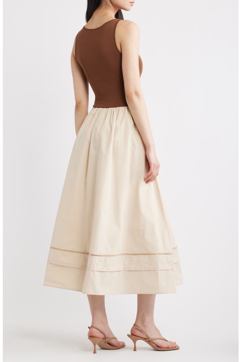 Mixed Media Lace Inset Midi Dress, Alternate, color, BROWN