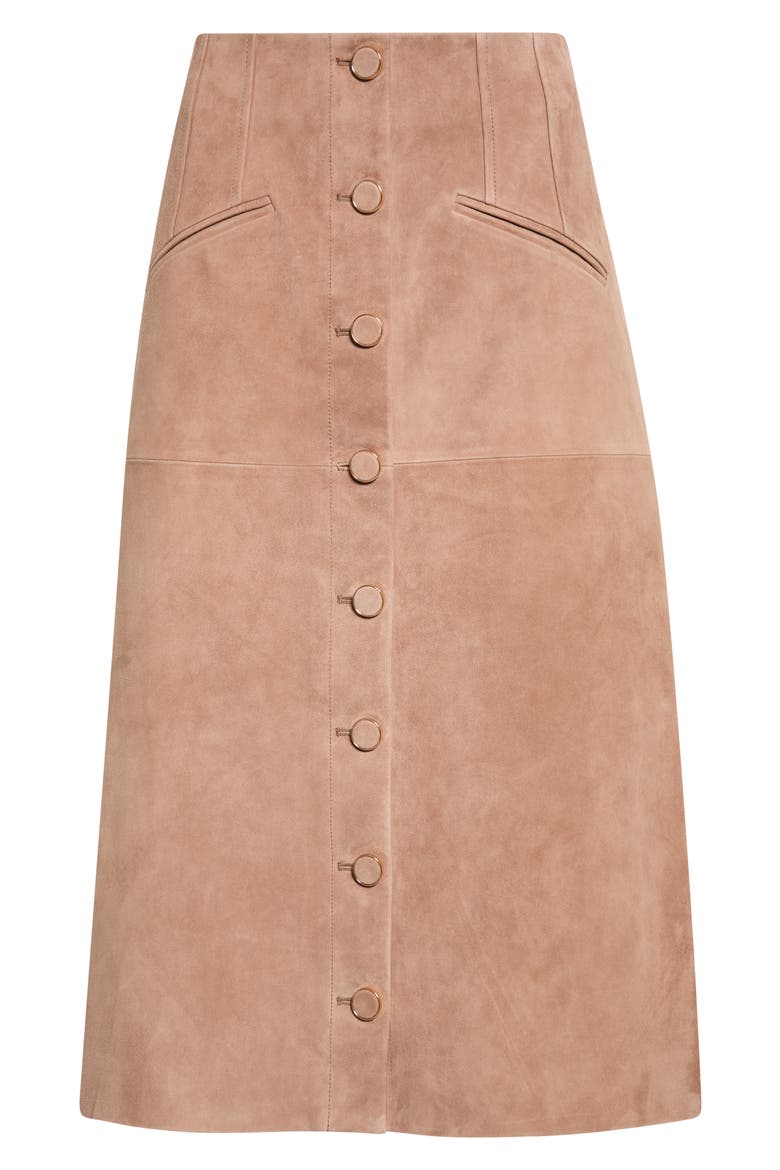 Callisian Suede Midi Skirt, Alternate, color, BARK