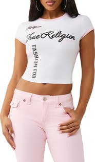 True Religion Sporty Contrast Crop Stretch Cotton Graphic T-Shirt