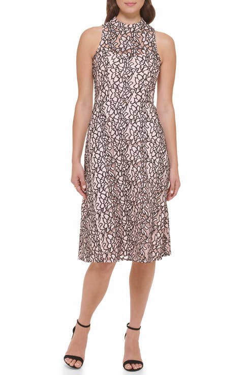 Two-Tone Lace Sleeveless Fit & Flare Dress