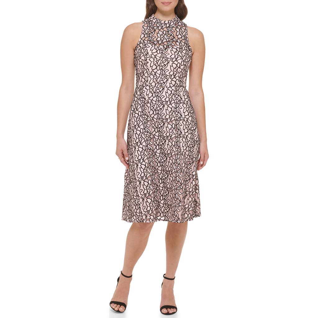 Kensie Two-tone Lace Sleeveless Fit & Flare Dress In Blush/black
