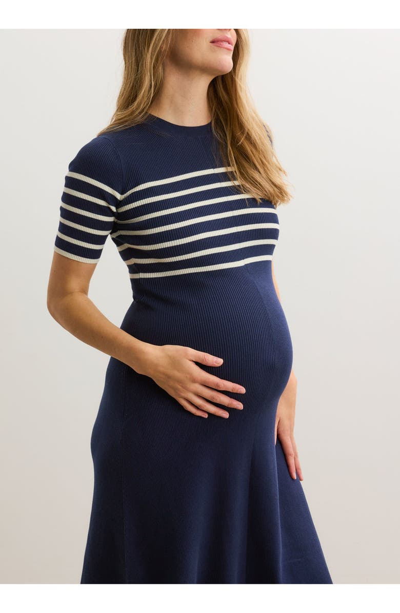 HATCH Collection The Kaitlyn Cotton Rib Maternity Dress, Alternate, color, Navy/White Stripe