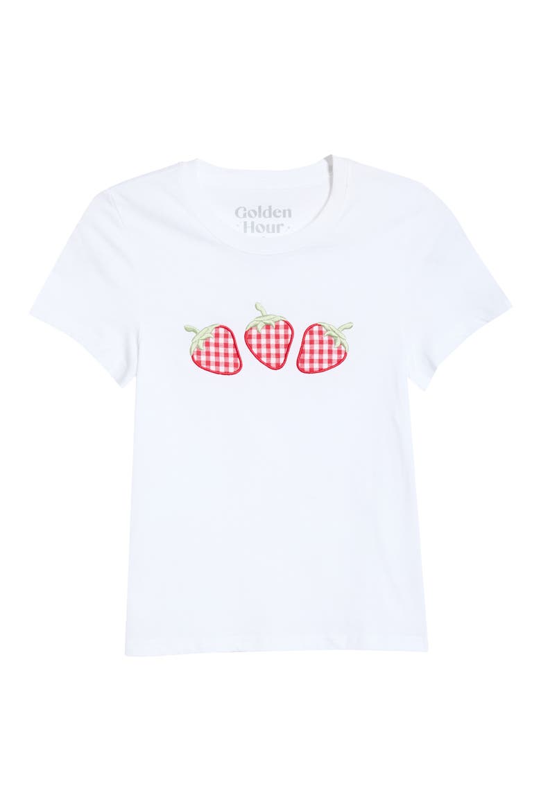 Gingham Strawberries Graphic T-shirt, Alternate, color, BRIGHT WHITE