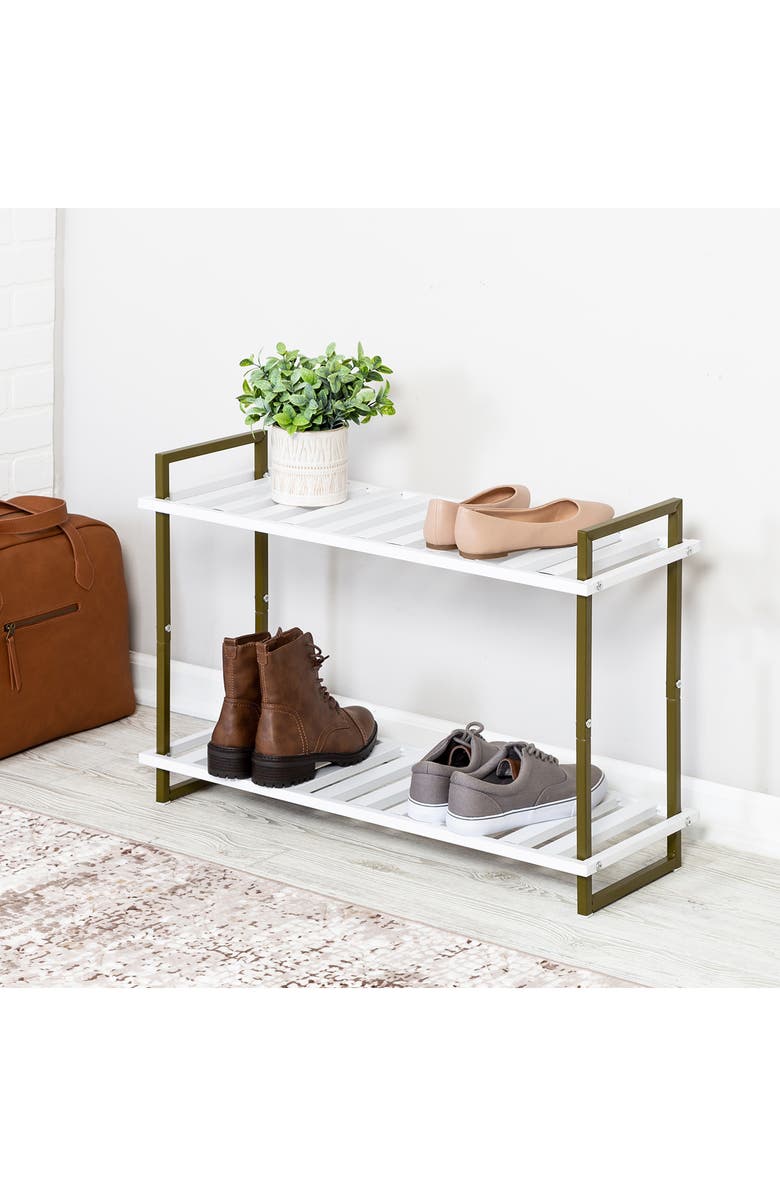 HONEY-CAN-DO 2-Tier Tubular Metal Shoe Rack, Olive and White, Alternate, color,