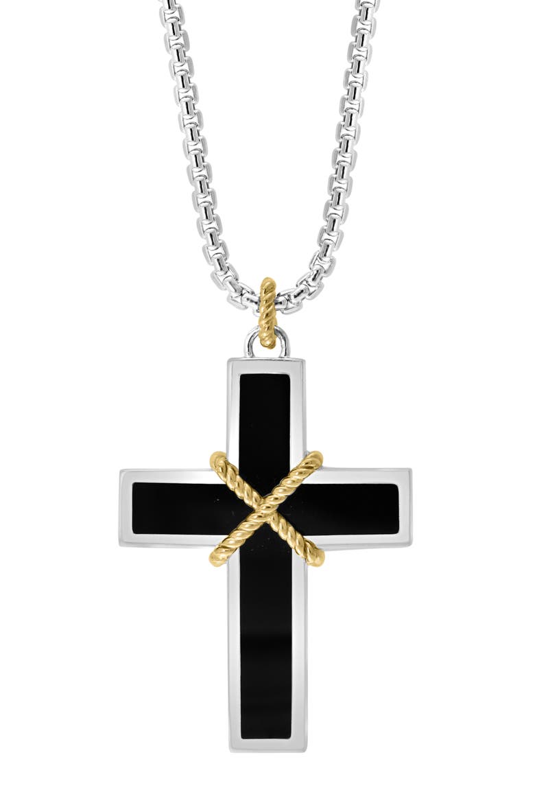 Onyx Cross Pendant Necklace, Main, color, BLACK