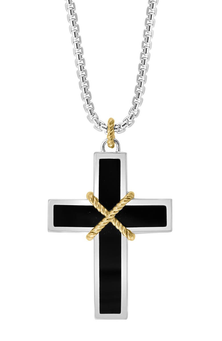 EFFY Onyx Cross Pendant Necklace, Main, color, Black