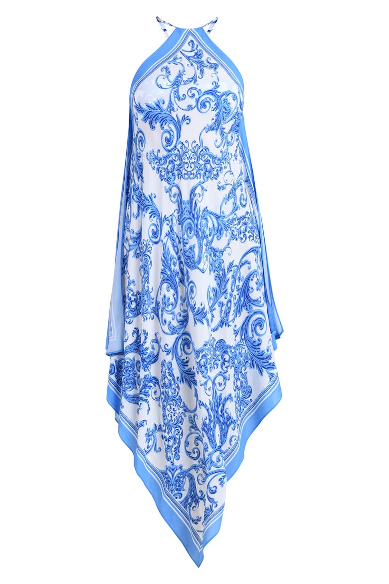 Elise Halter Neck Handkerchief Midi Dress, Alternate, color, BLUE/WHITE